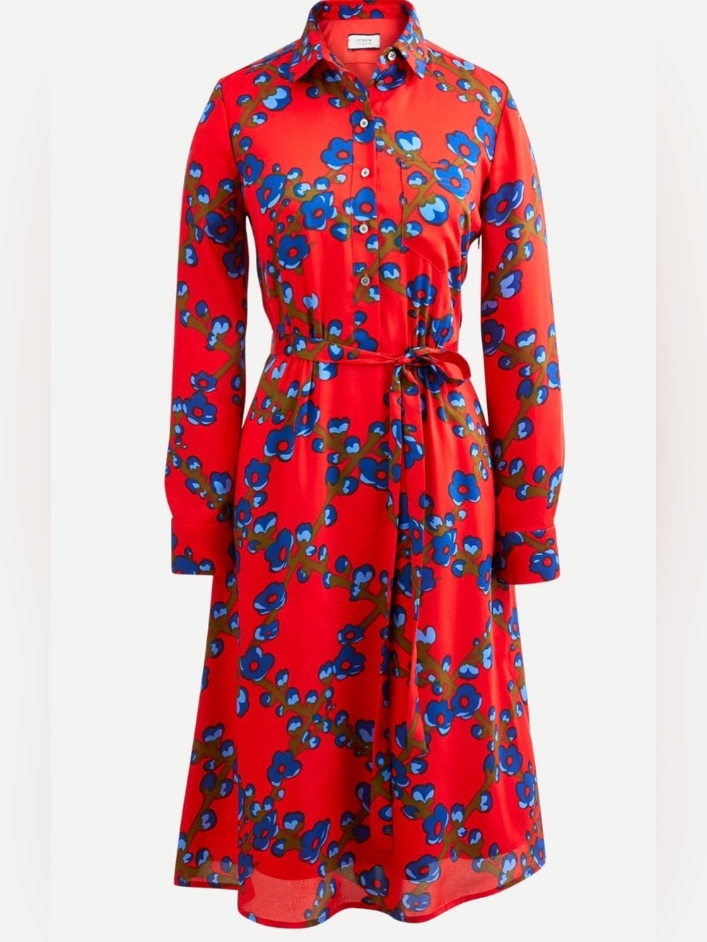 J.Crew Collection vintage Red A-Line Shirt-Dress in Lattice Floral. Size 12